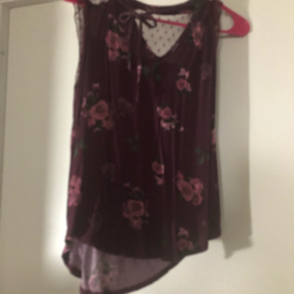 Women’s sheer see through fabric maroon shirt